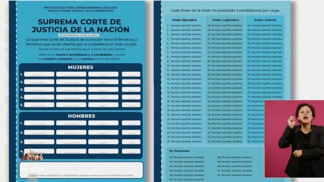 Muestra de boleta para votar por jueces, ministros y magistrados