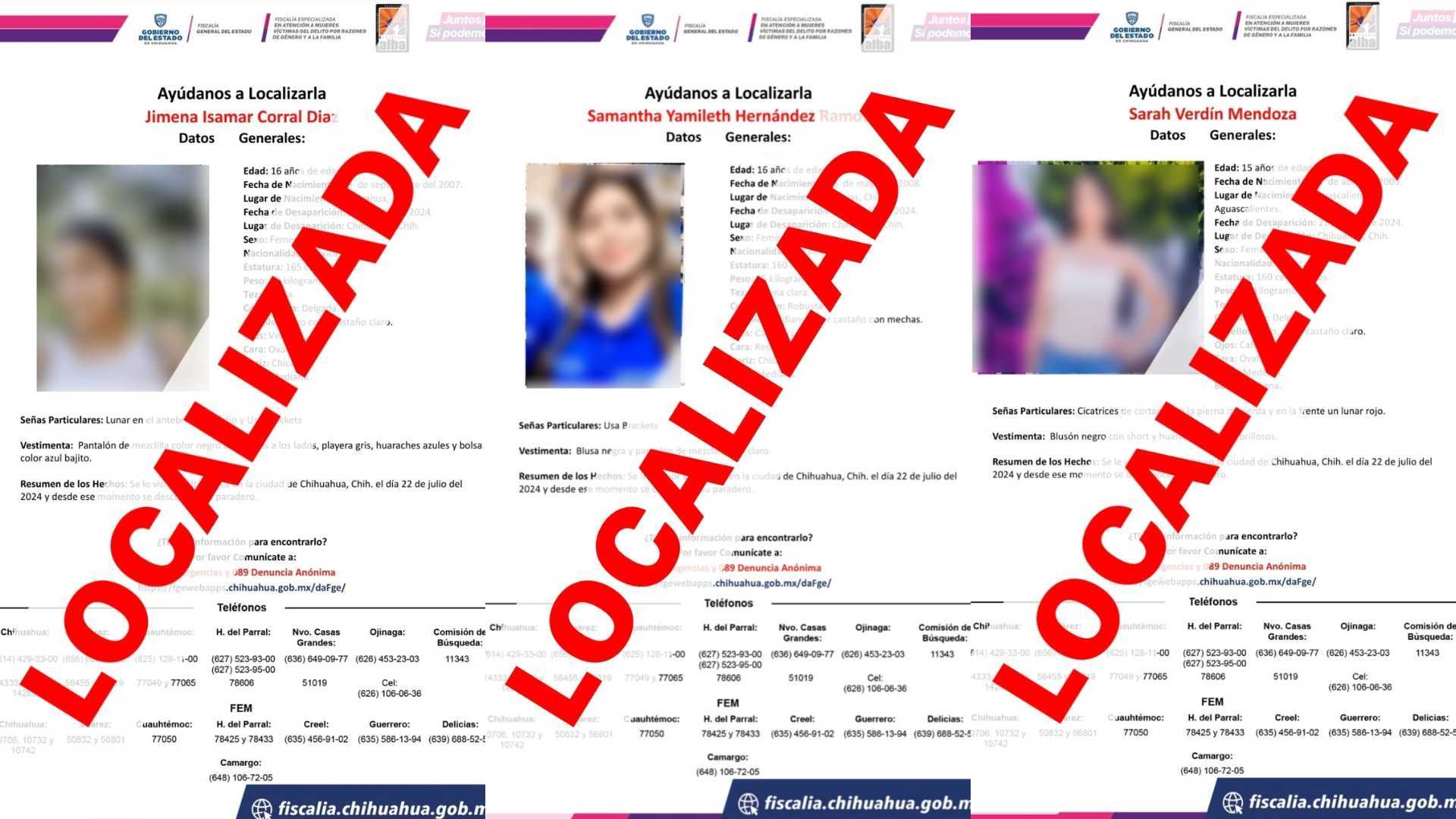 Las Tres Jóvenes Desaparecidas Fueron Localizadas Sanas y Salvas Foto: Fiscalía de Chihuahua