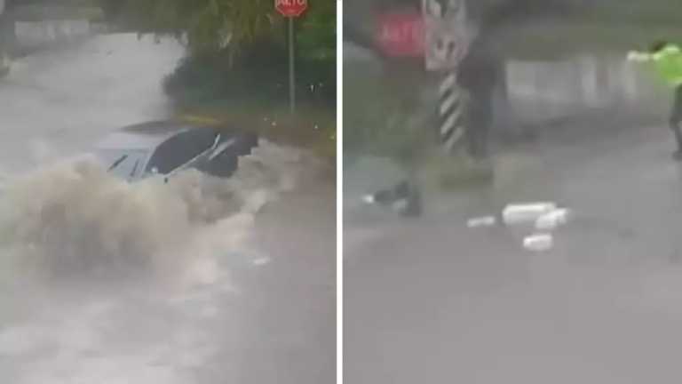 En su intento por cruzar la vialidad entre fuertes lluvias, un joven conductor fue arrastrado por la corriente  en el Cañón del Pato en Tijuana