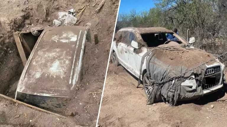 El Automóvil contaba con reporte de robo desde el 19 de abril del año 2020 en la ciudad de Chihuahua y fue localizado enterrado en un terreno contiguo al Rancho San Francisco en el Municipio de Parral