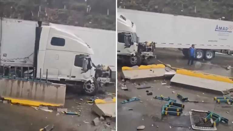 Ambos sentidos de la autopista México-Puebla fueron cerrados a la altura Río Frío por el choque de un tráiler contra el muro de contención en el km. 57+500.