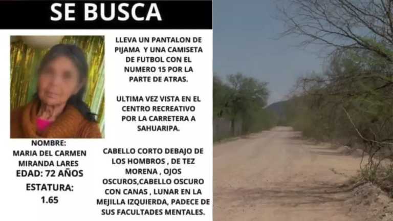 Una adulta mayor con Alzheimer se extravió cuando salió con su familia a un paseo campestre en el kilómetro 23 de la carretera a Sahuaripa.