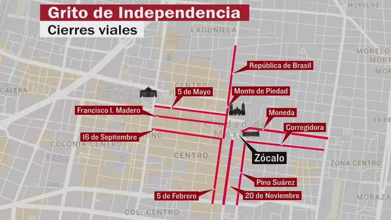 El domingo, 15 de septiembre, será el tradicional Grito de Independencia en el Zócalo de la CDMX, por lo que habrá cierres viales hasta el lunes 16 de septiembre