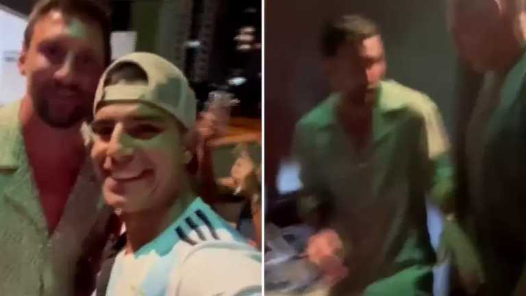 Un aficionado pidió una fotografía al argentino, Lionel Messi, pero al acercarse le dio un beso en el cachete en Miami, Florida, después de que el futbolista salió a cenar con su familia