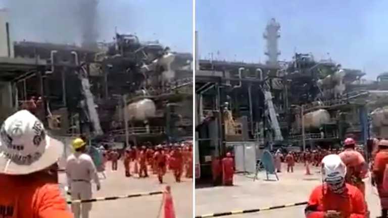 Una pipa que transportaba diésel explotó en el interior de la refinería Olmeca de Dos Bocas, municipio de Paraíso, Tabasco; al momento se habla de cinco personas lesionadas