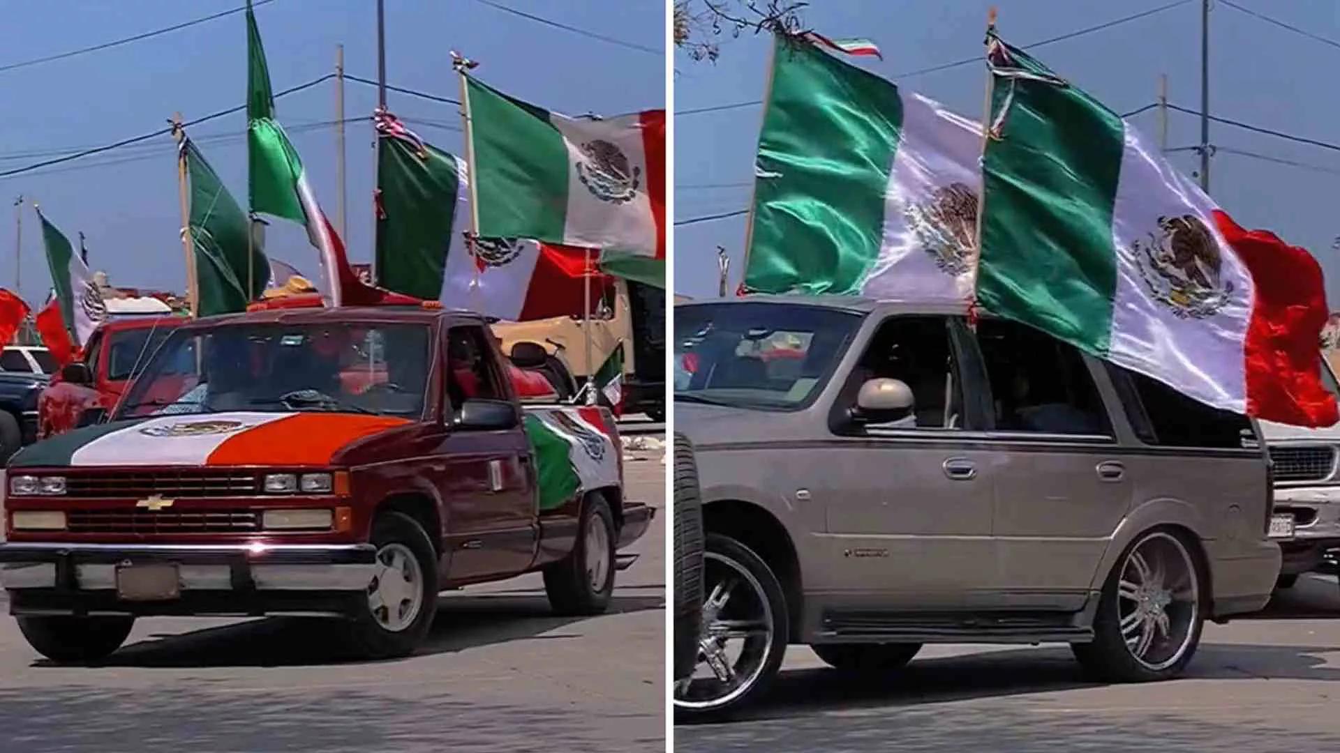 Hacen Caravana en Tijuana con Banderas de M xico por Fiestas Patrias