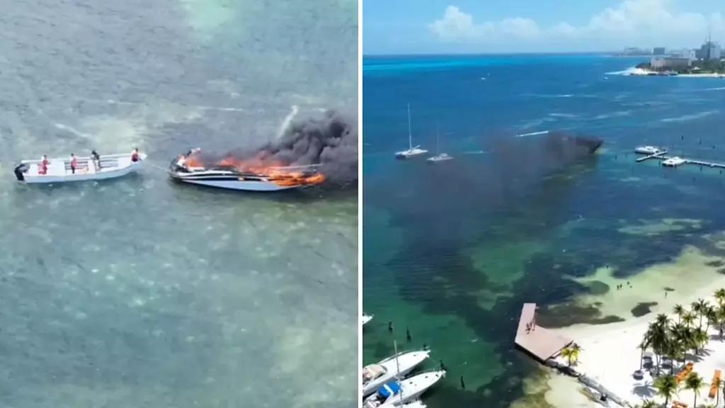 Se Incendia Yate en Zona Hotelera de Cancún, Quintana Roo