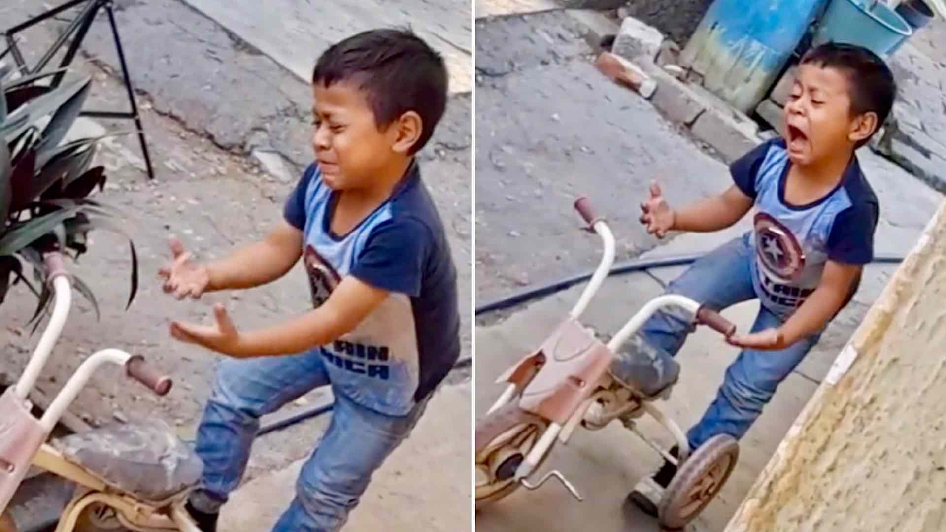 Niño canta canción de Amanda Miguel en el patio de su casa