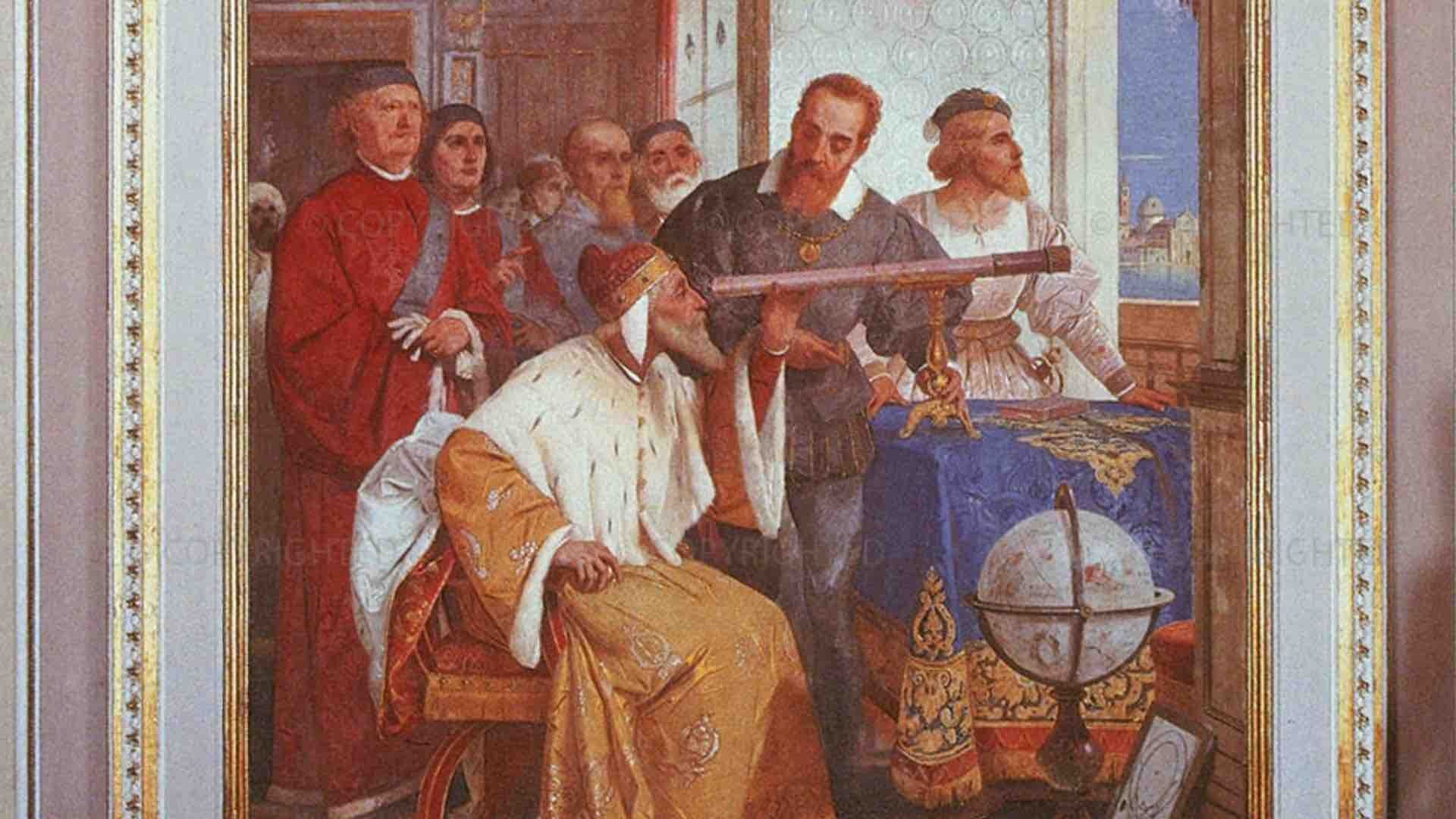 Detalle de “Galileo presenta su telescopio” de Giuseppe Bertini