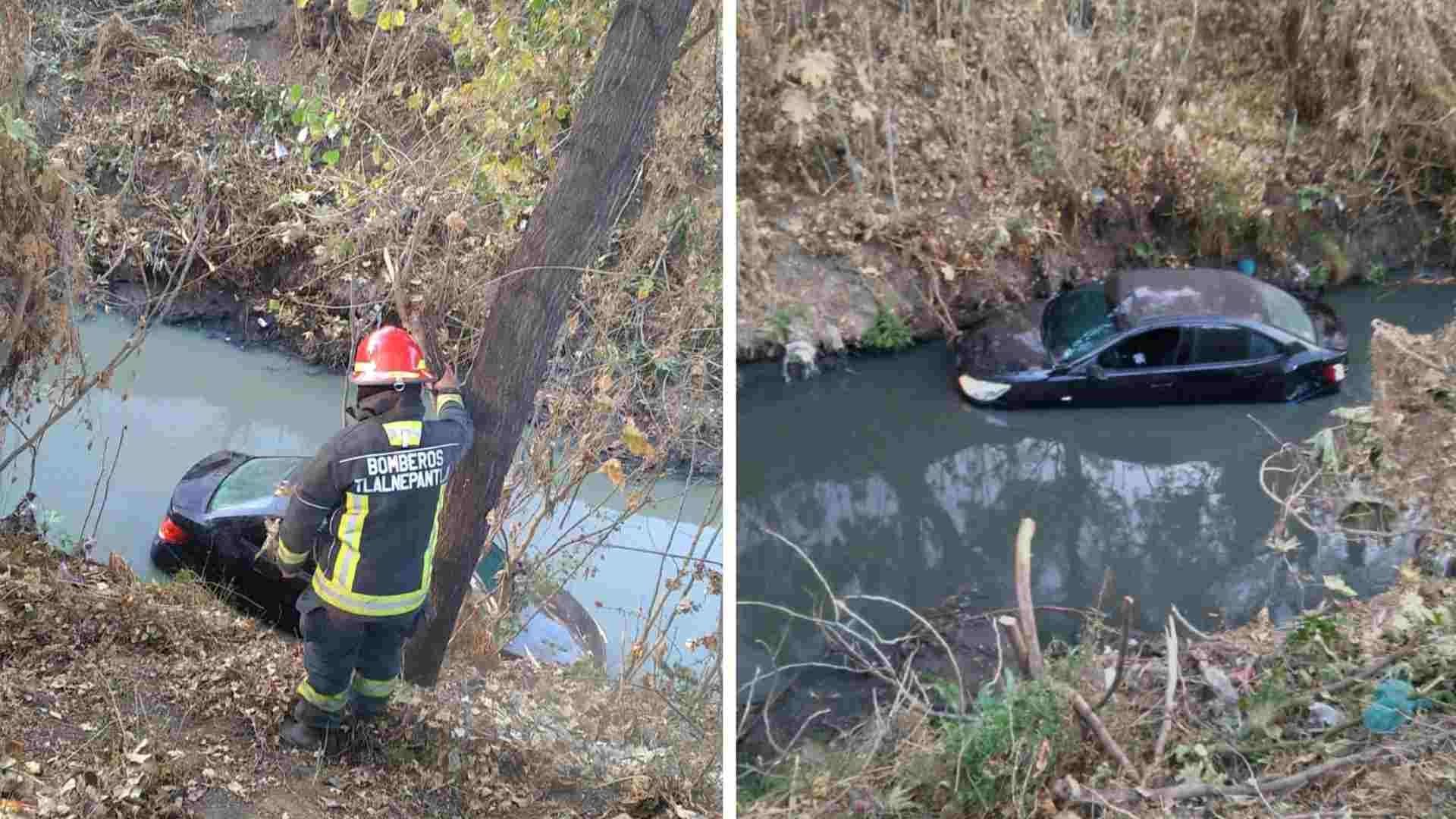 Cae Auto a Río de Aguas Negras en Tlalnepantla, el Conductor Iba Alcoholizado