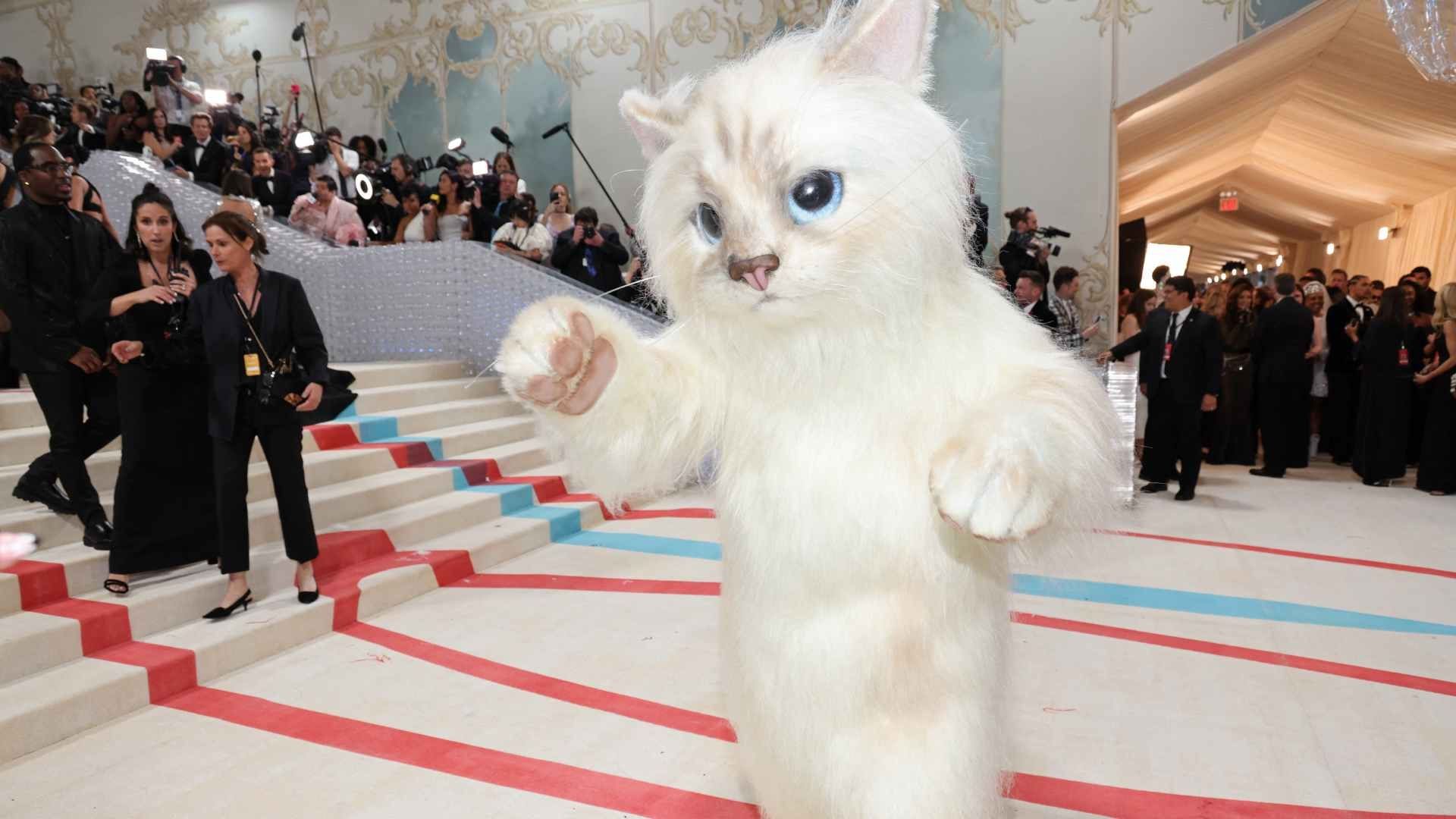 Jared Leto, vestido como la gata Choupette de Karl Lagerfeld, posa en la Met Gala