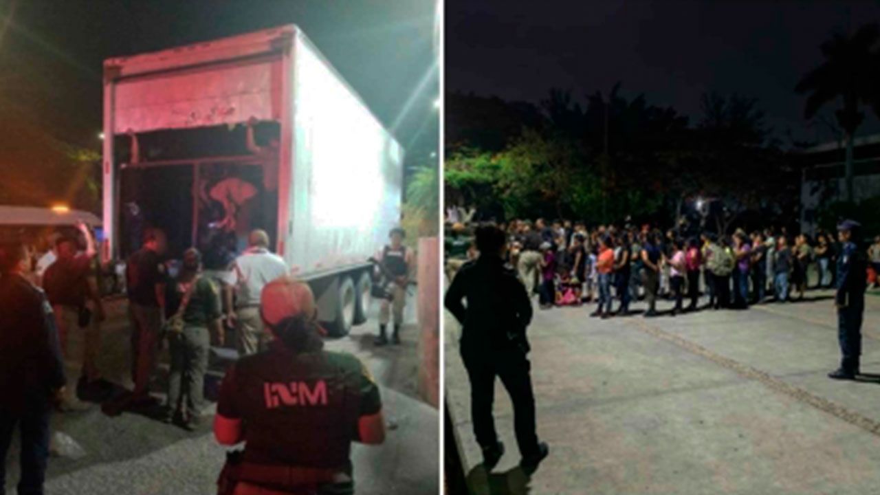 EL INM realizó el rescate masivo de 175 personas migrantes que viajaban hacinadas en la caja de un tractocamión que circulaba por Chiapa de Corzo, Chiapas