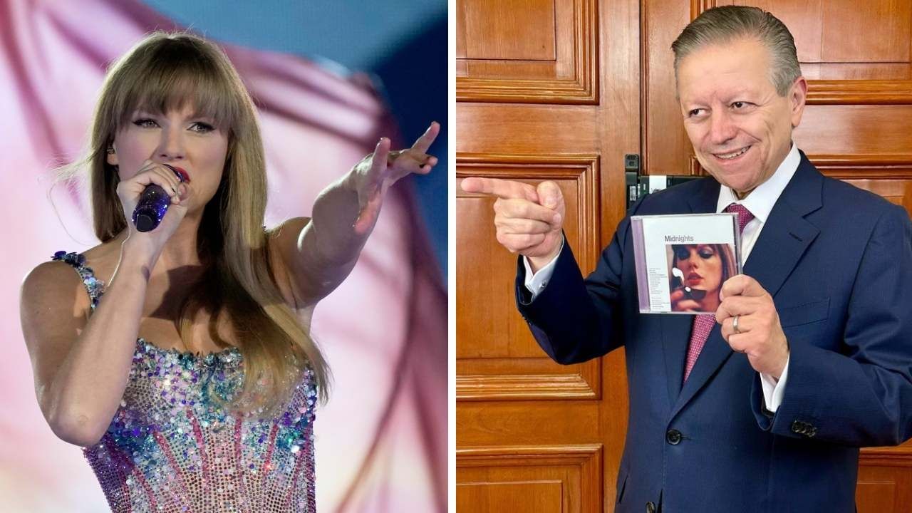 Taylor Swift en un concierto y Arturo Zaldívar recibe disco de regalo