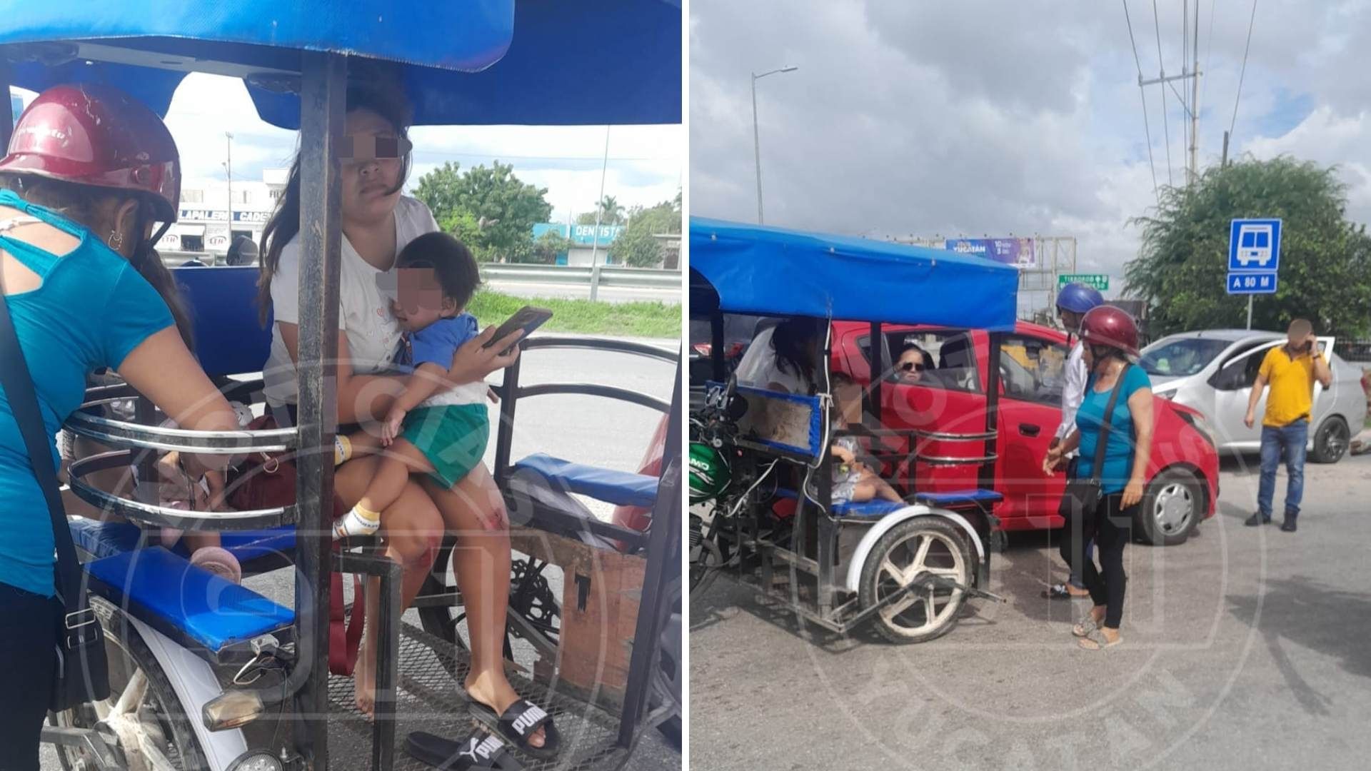 Auto Impacta a Mototaxi y Mujer e Hijos Salen Volando en Yucatán