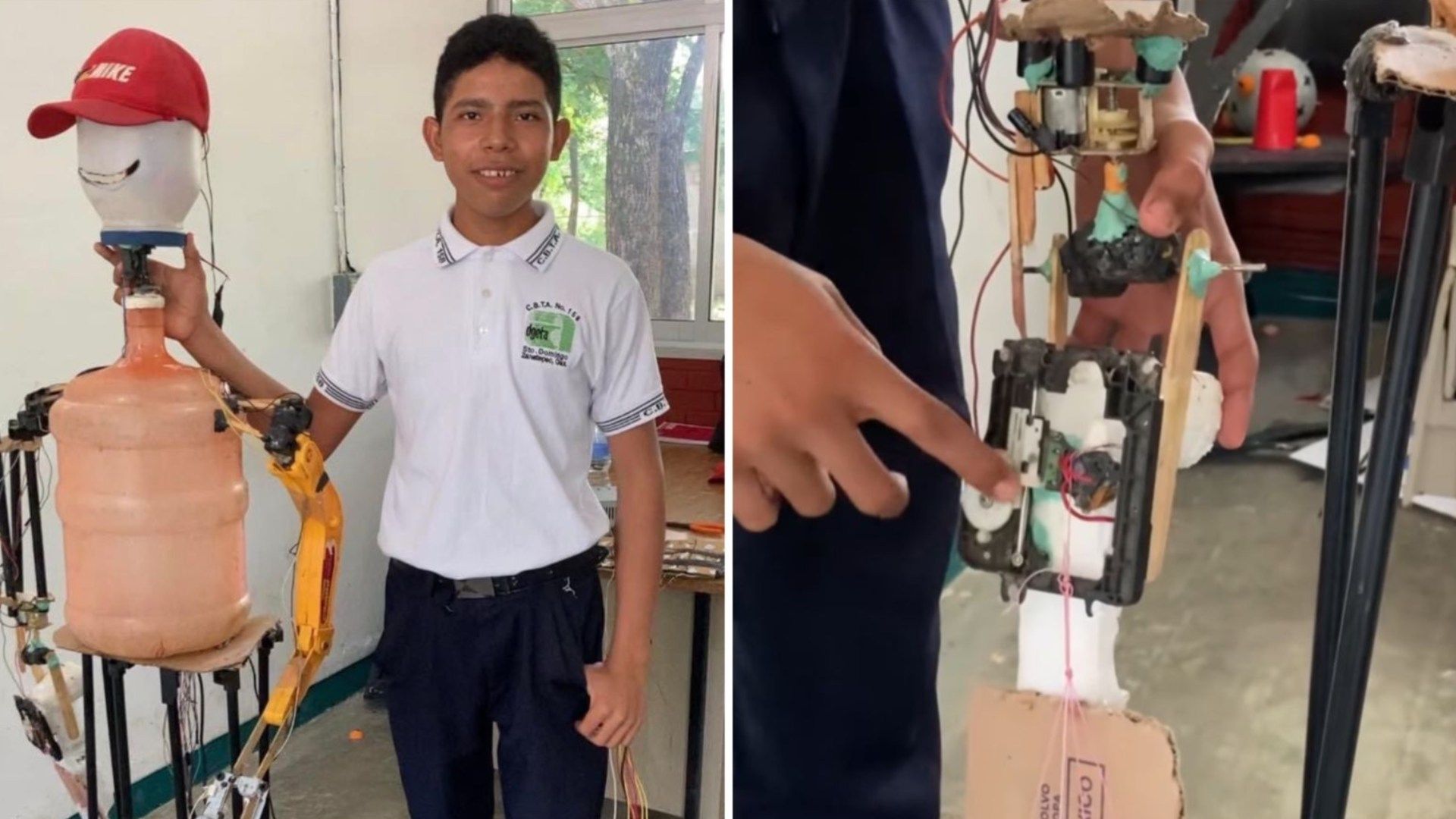 Estudiante de secundaria crea robot con materiales reciclados 