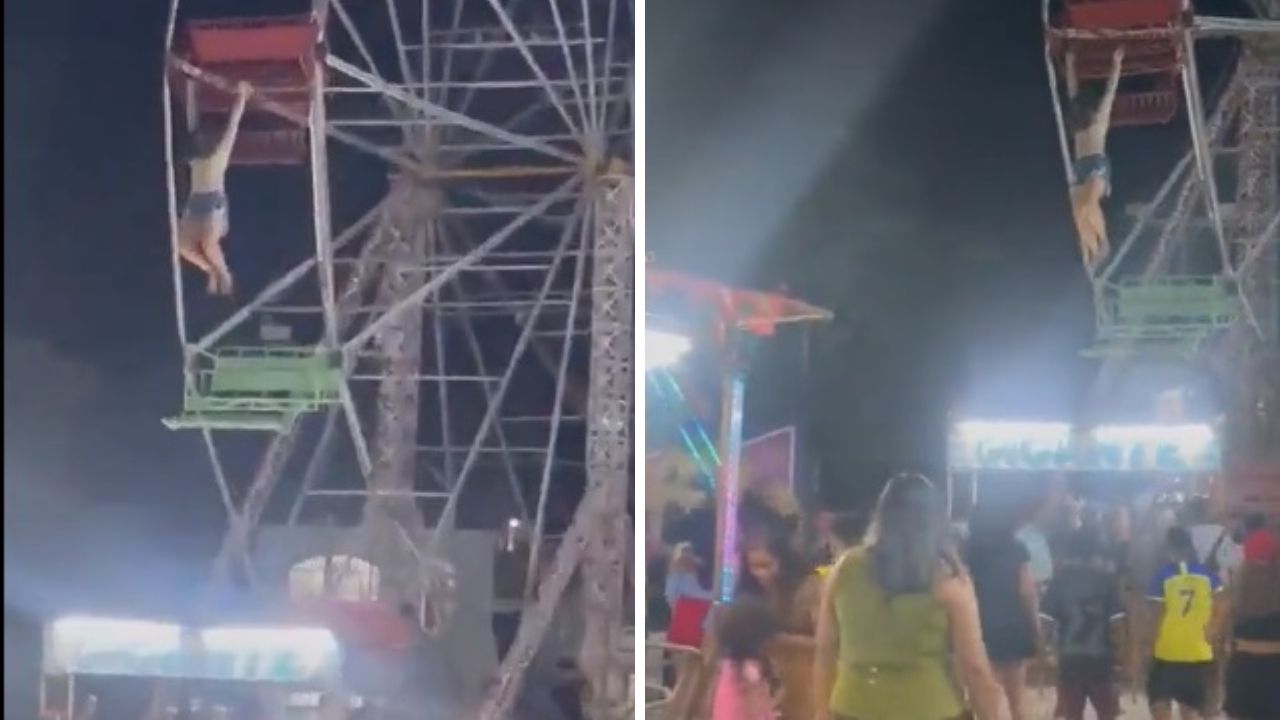 Video | Pequeña queda colgada de Rueda de la Fortuna en Feria de Brasil 