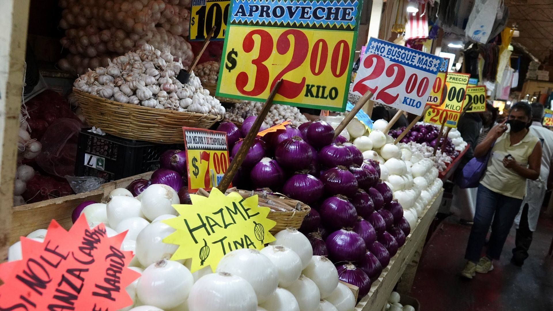 Precio de la cebolla en La Merced, CDMX, en agosto de 2022.