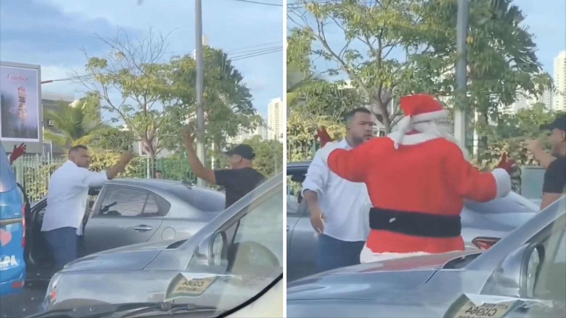 Santa Clos detiene pelea de tránsito en Panamá