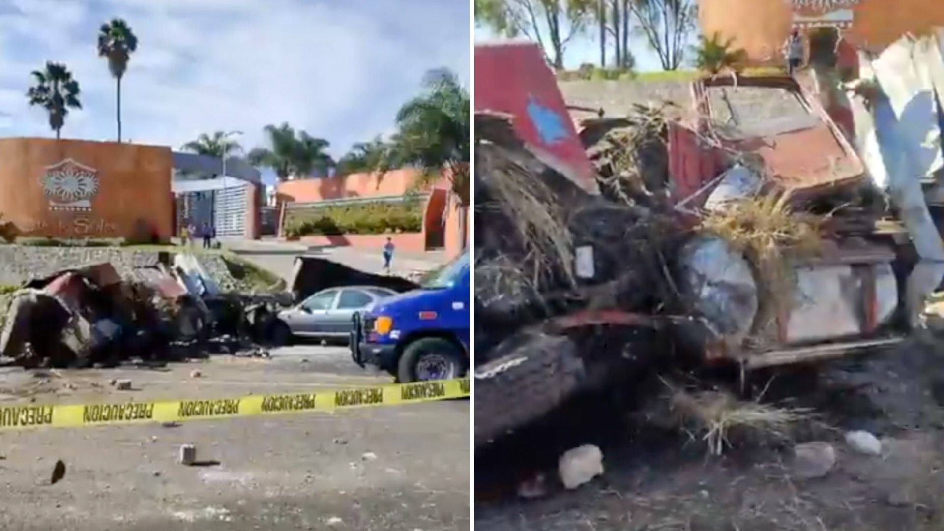 Uno de los traileros logró sobrevivir tras el fuerte accidente. Foto: X @ciudadano_pue Cierre vial por aparatosa volcadura de un tráiler en Atlixco, Puebla.