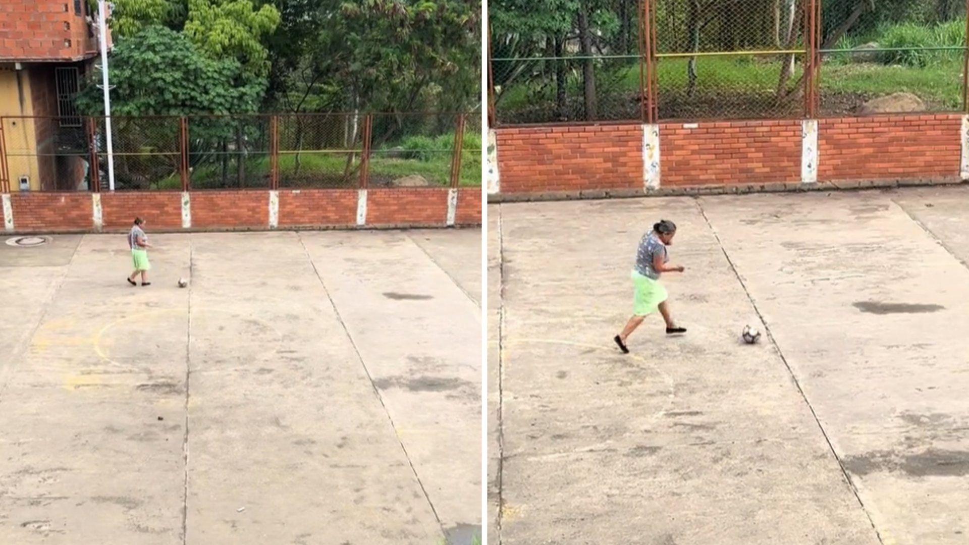 Abuelita conmueve por jugar futbol con nieto