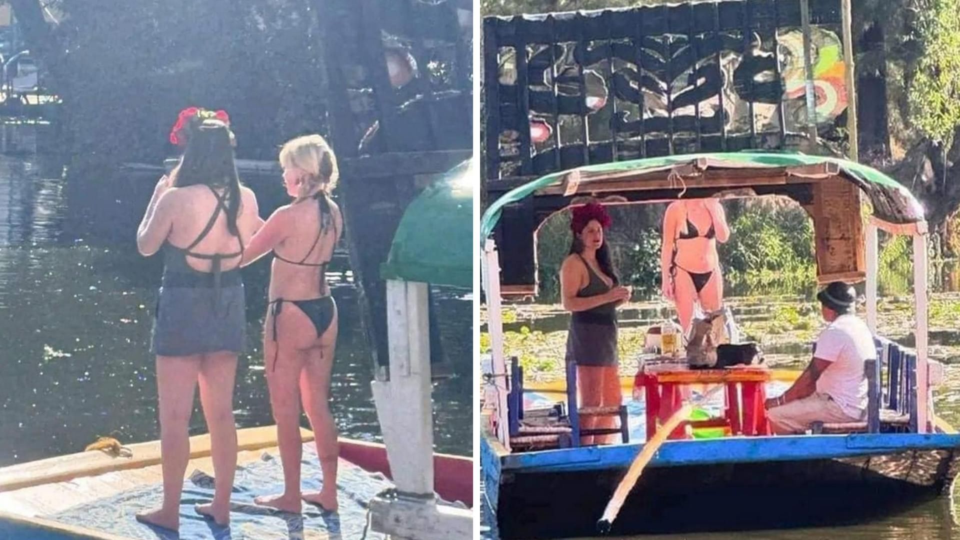 Turistas extranjeras fueron a Xochimilco en bikini