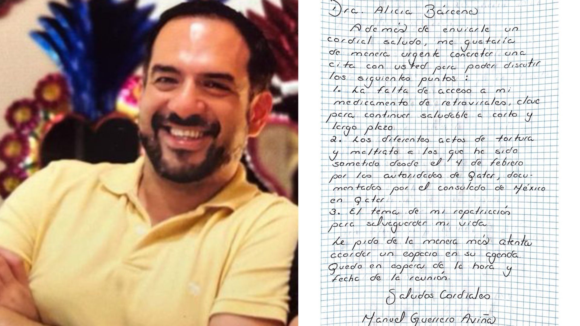 De Puño y Letra, Manuel Guerrero, Mexicano Gay Detenido en Qatar, Pide Reunión con Alicia Bárcena