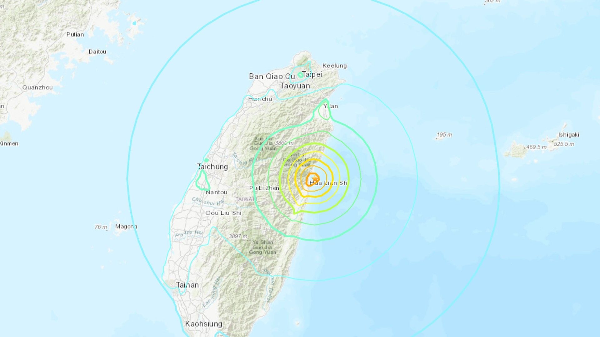 Mapa de la isla de Taiwán, epicentro del sismo. 