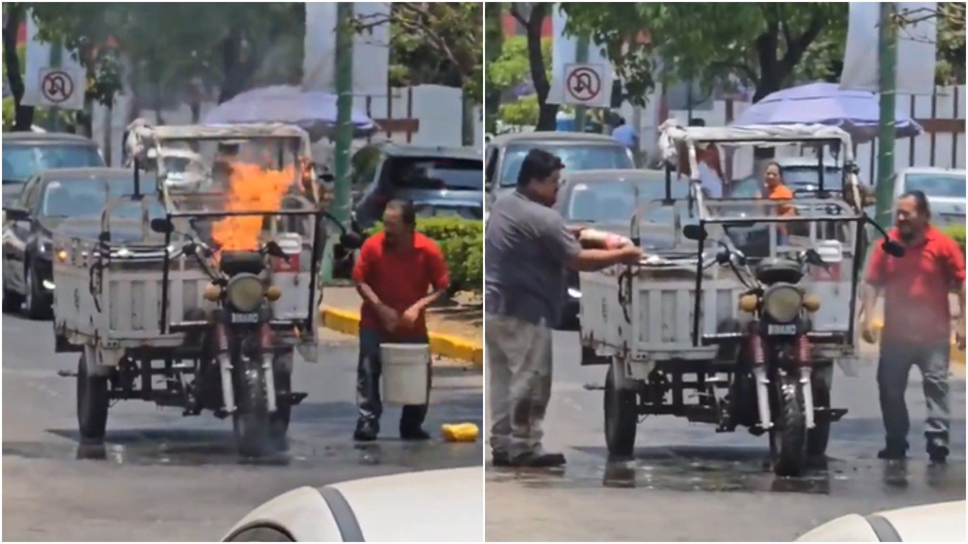 Coca Cola apaga el fuego, hobre detiene incendio en moto con refresco video