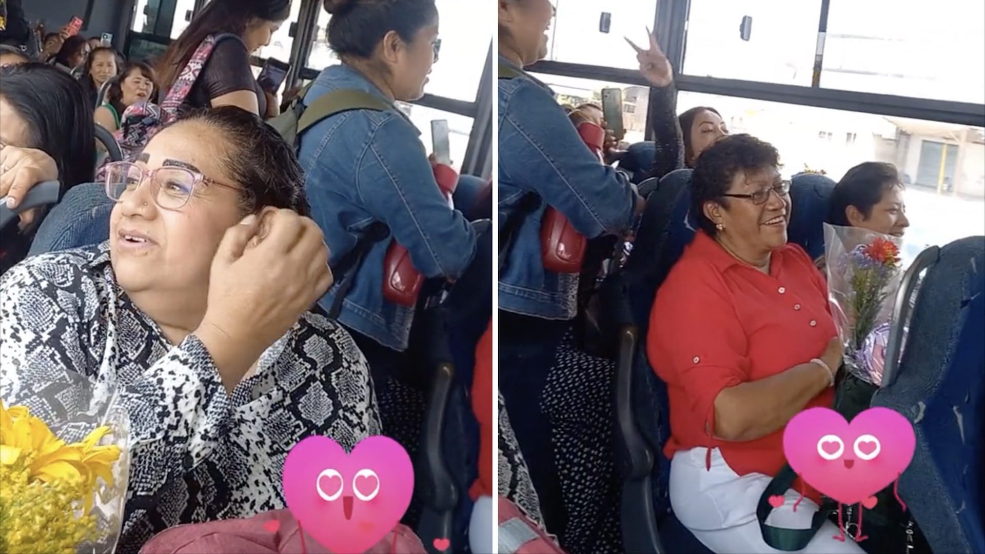 Mujeres cantan canción de Los Temerarios en el camión