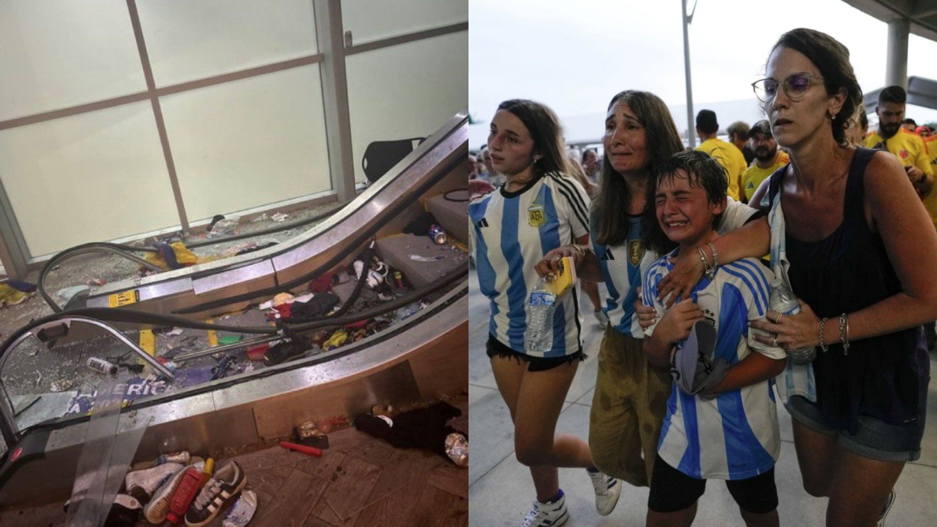 Hinchas tras intentar ingresar a la final de la Copa América entre Argentina y Colombia en Florida