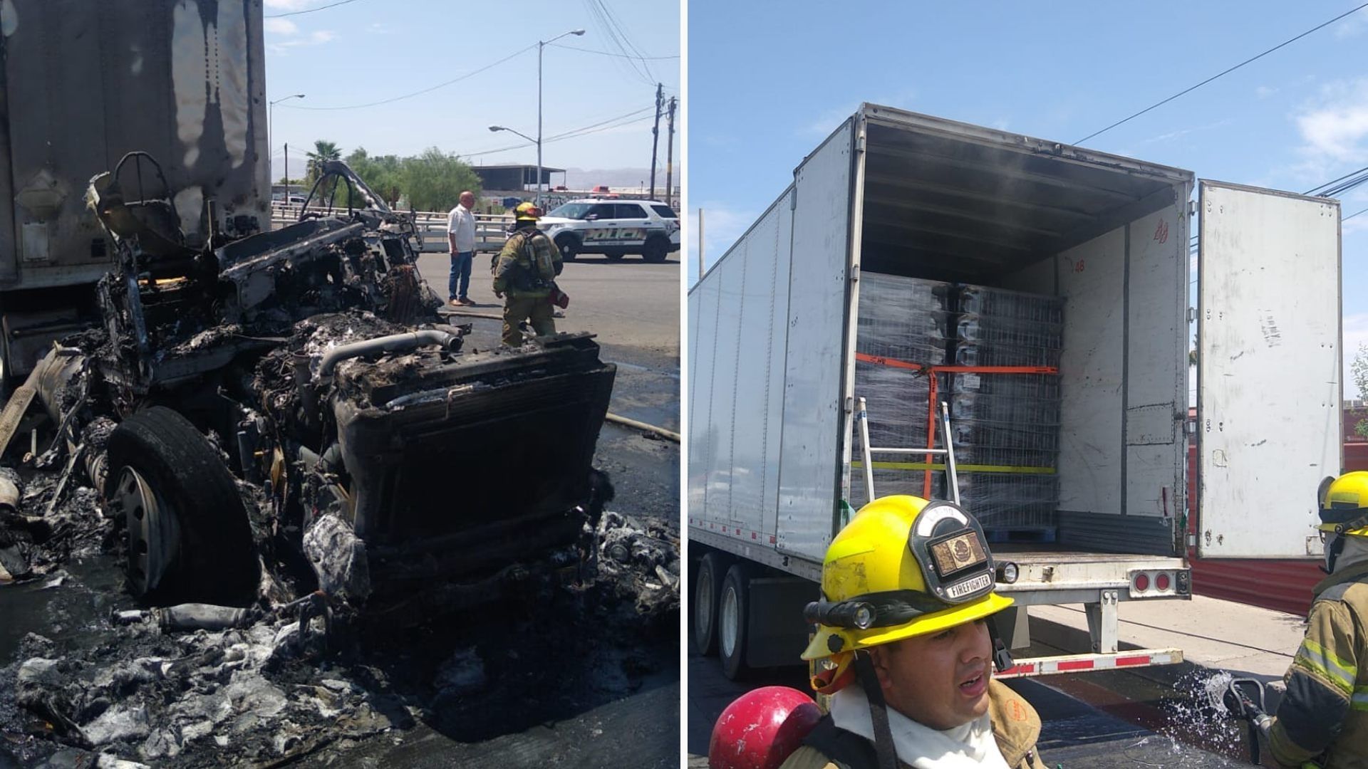 Posible Corto Circuito Provoca Incendio de Tractocamión en Mexicali 