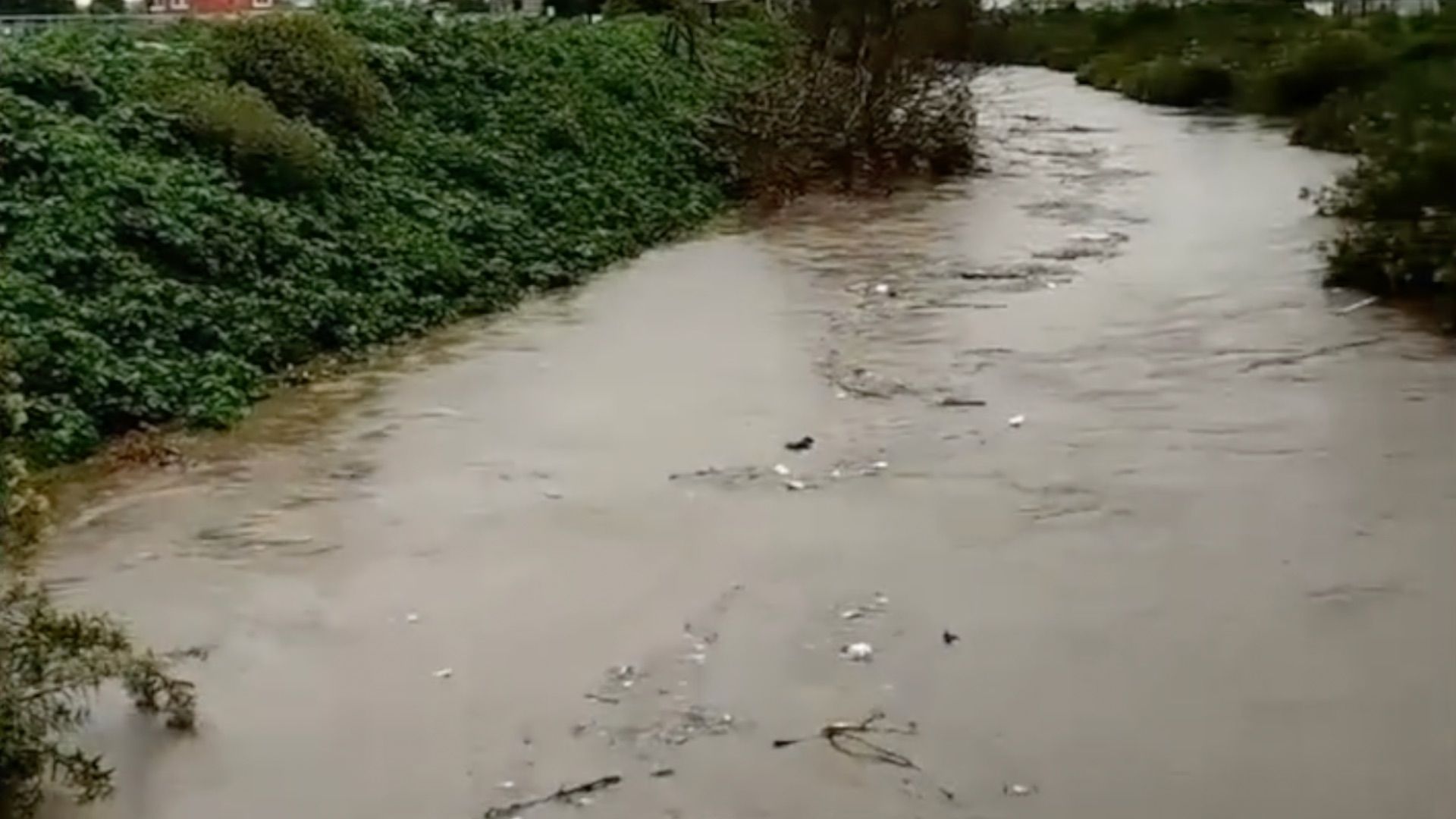 Desbordamiento de barranca por fuerte lluvia en Amozoc de Mota, Puebla.