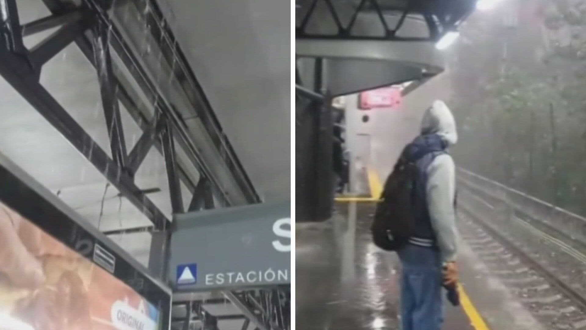 Se Forma "Cascada" en Andenes del Tren Ligero en CDMX: Usuarios Usan Impermeables